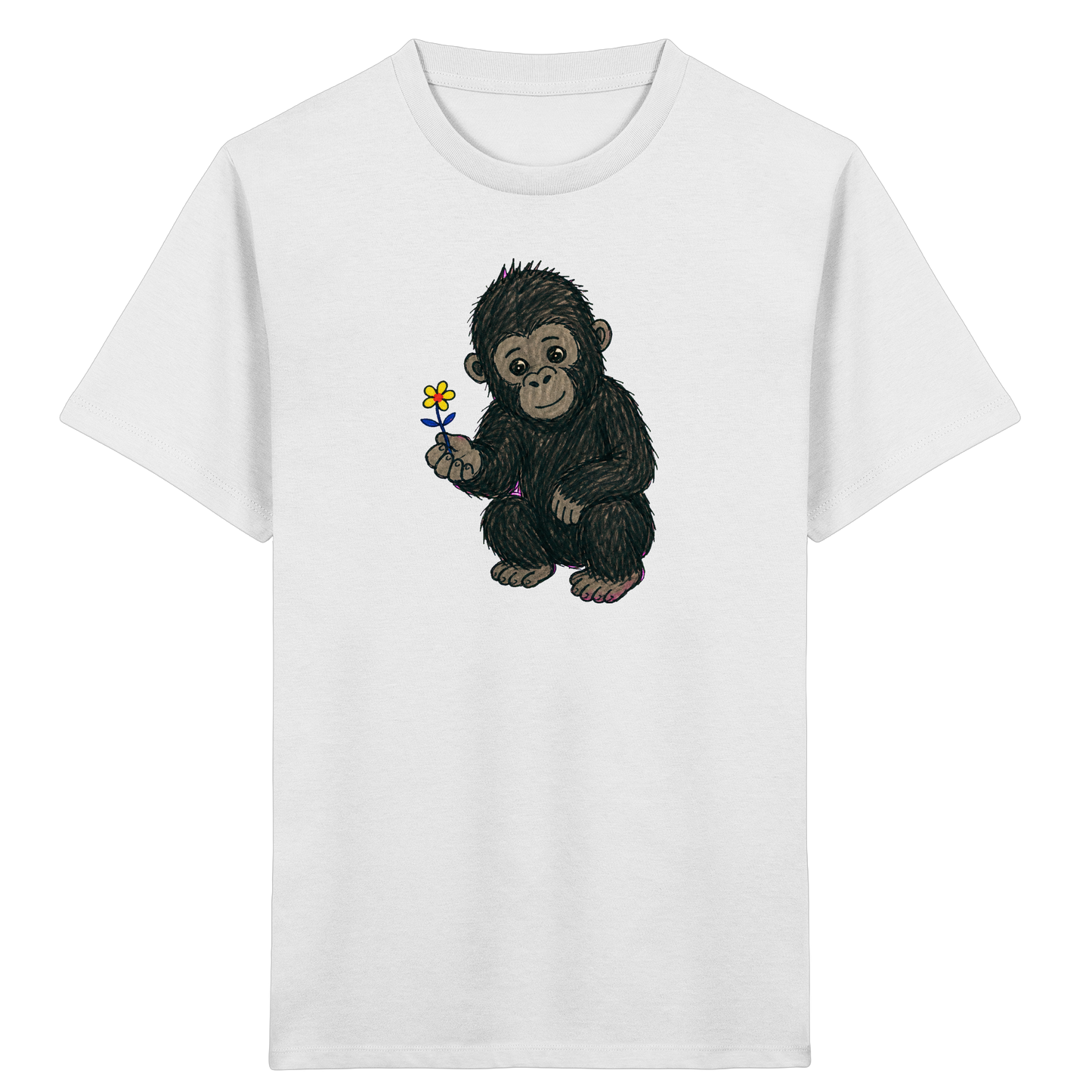 Süßes Gorilla Baby schenkt Blume - Kinder Bio T-Shirt