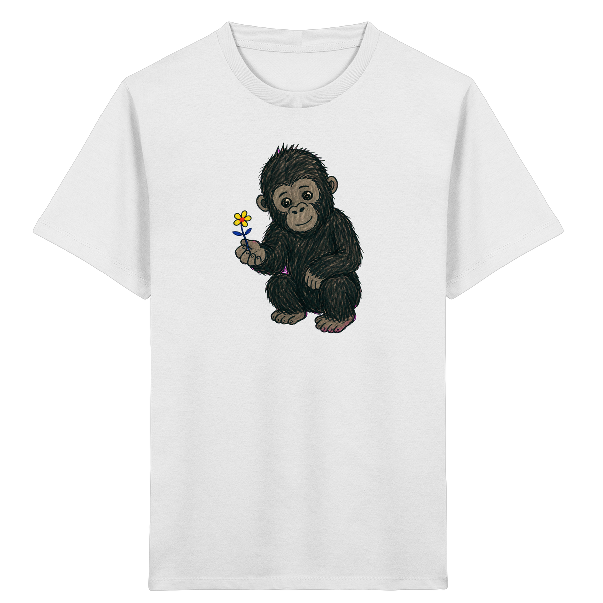 Süßes Gorilla Baby schenkt Blume - Kinder Bio T-Shirt