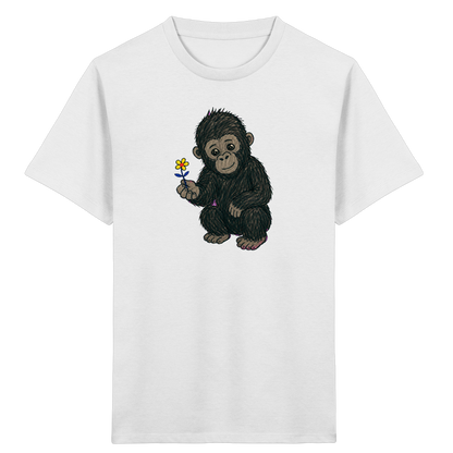 Süßes Gorilla Baby schenkt Blume - Kinder Bio T-Shirt