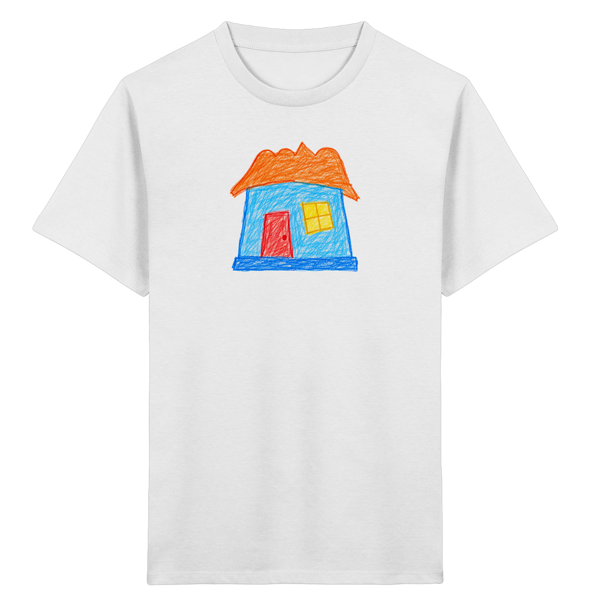 Himmelblaues Haus mit Wolkendach - Kinder Bio T-Shirt