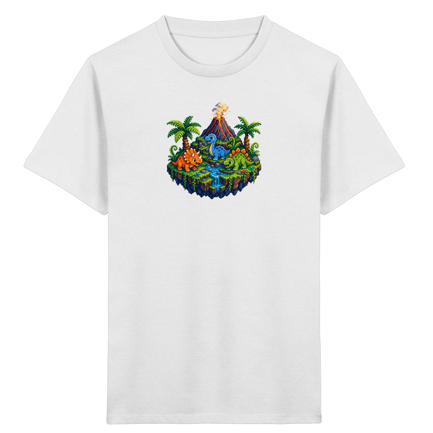 Cooles Dino Pixel Insel T-Shirt - Kinder Bio T-Shirt
