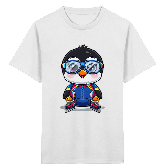 Fröhlicher Pinguin auf Schlittschuhen Kinder T-Shirt