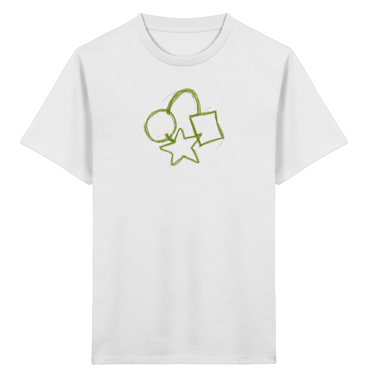 Grüne Formenfamilie mit Ranzen - Kinder Bio T-Shirt