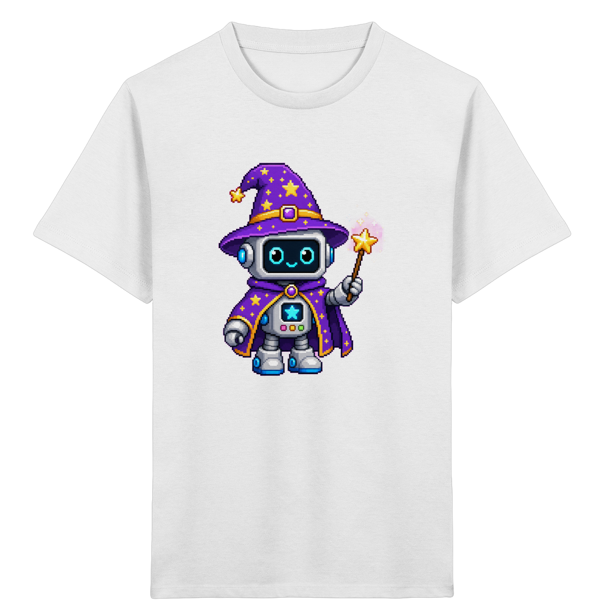 Pixel Roboter Zauberer T-Shirt: Magischer Spaß - Kinder Bio T-Shirt