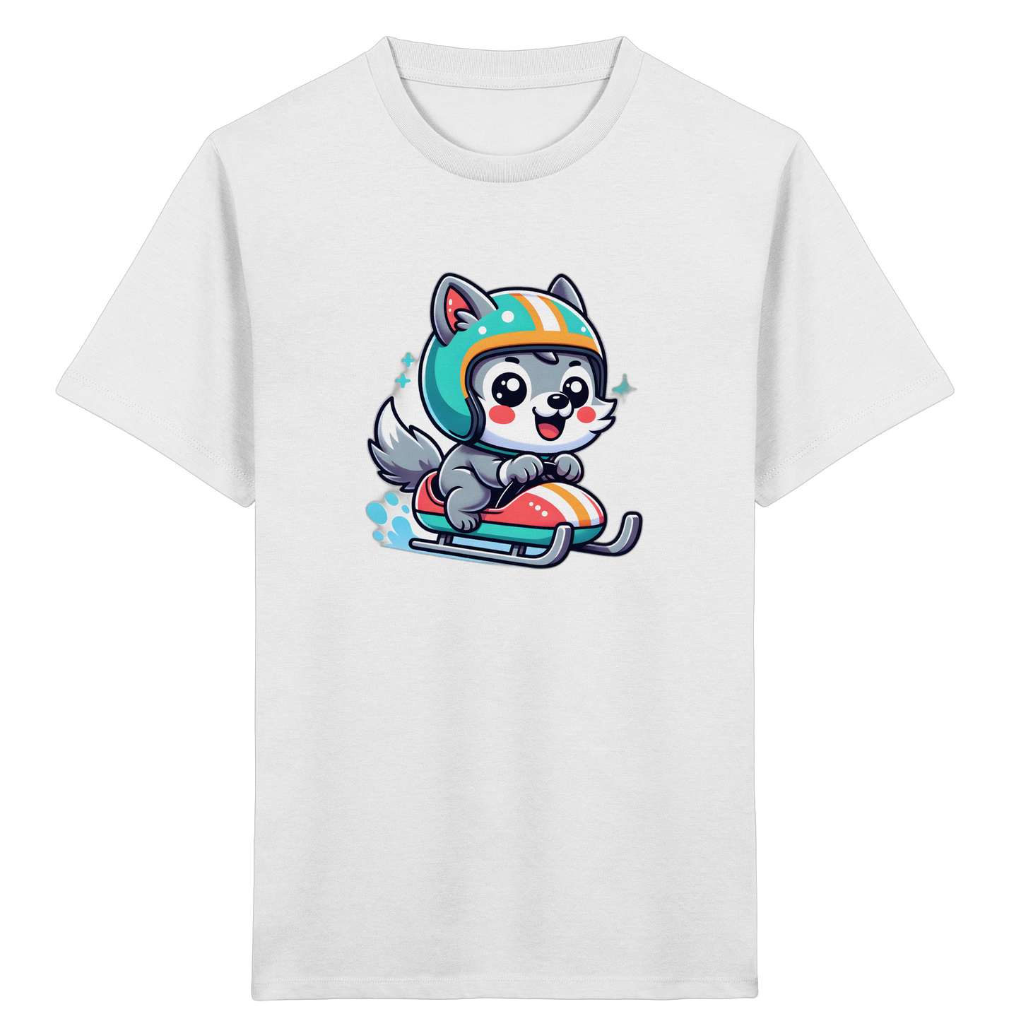 Cartoon Wolf Schlittenfahrt T-Shirt