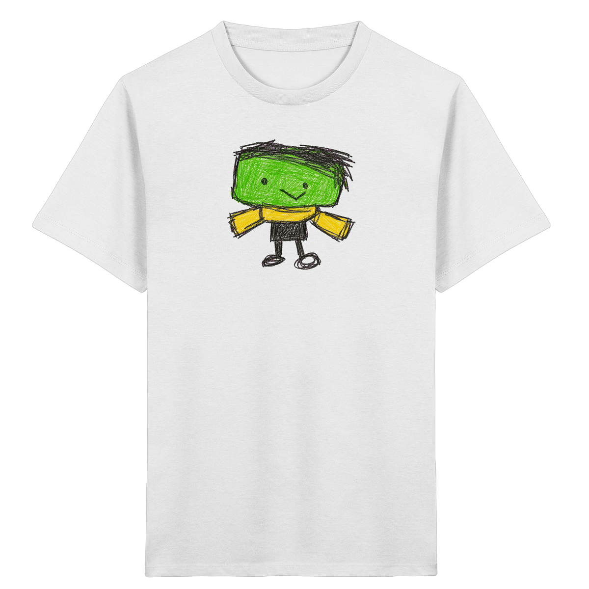 Kritzelkopf mit gelbem Schal - Kinder Bio T-Shirt