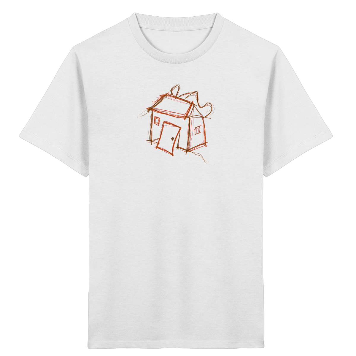 Kakaobraunes Ranzenhaus Motiv - Kinder Bio T-Shirt