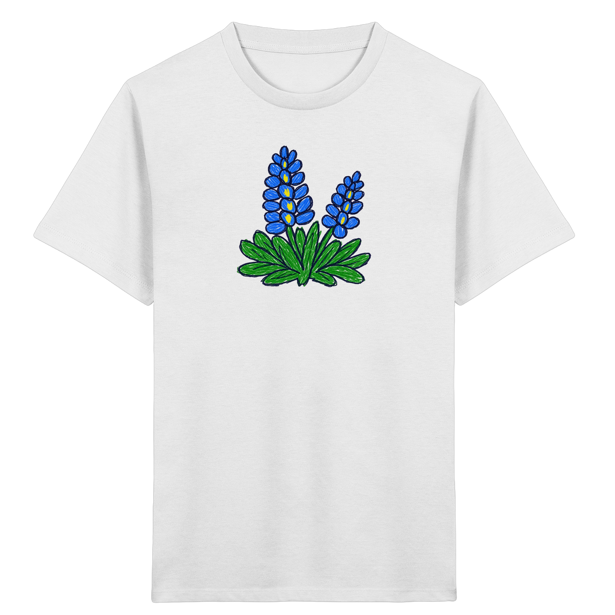 Blaue Kritzel-Lupine für Kinder - Kinder Bio T-Shirt