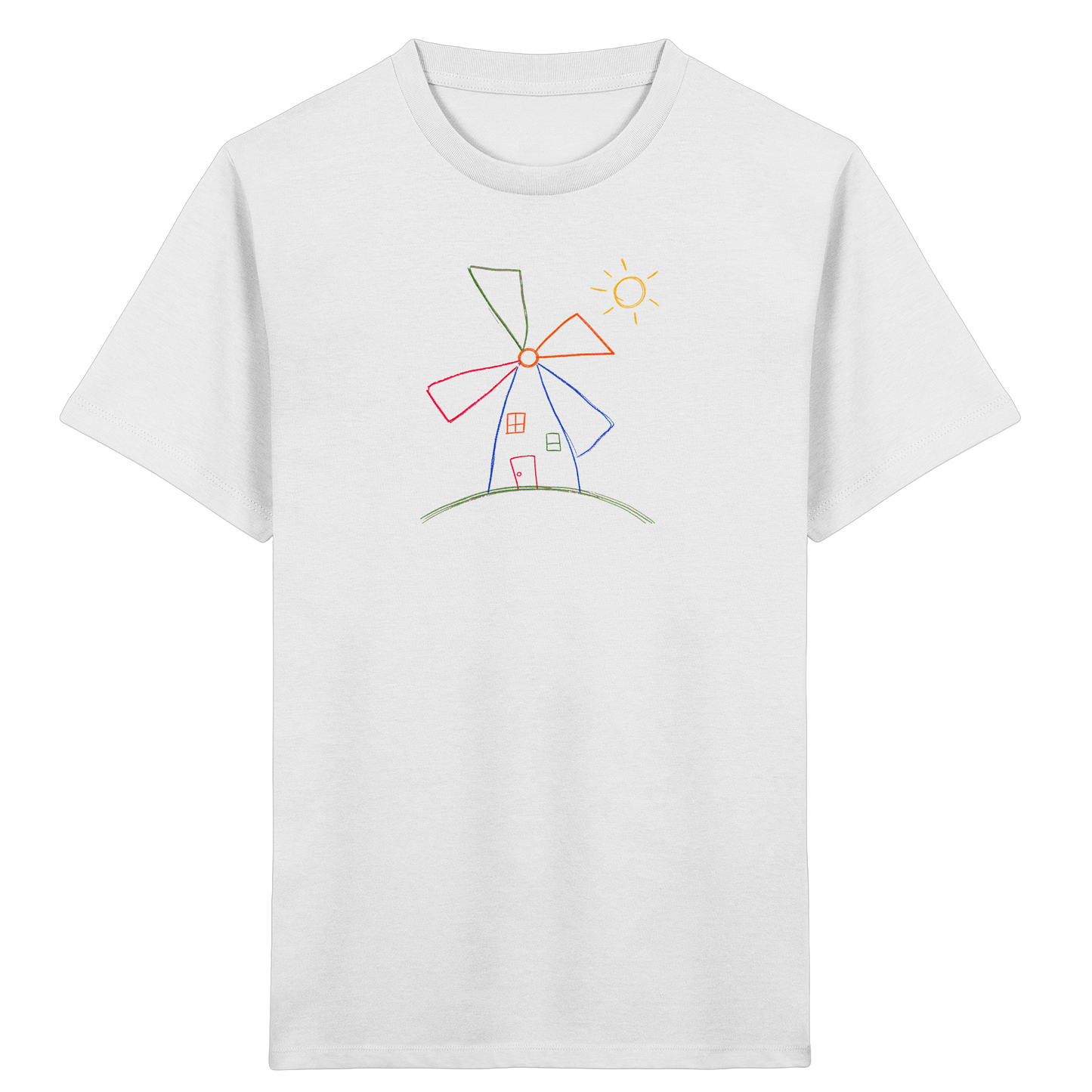 Fröhliches Kinder T-Shirt bunte Windmühle - Kinder Bio T-Shirt