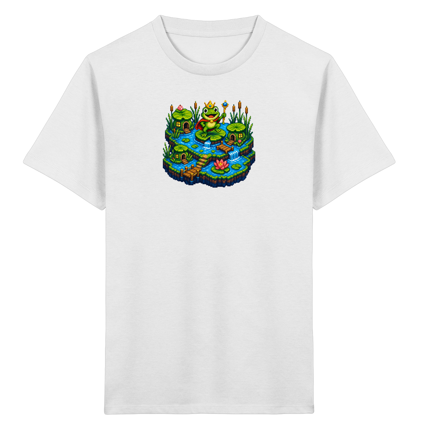 Verspieltes Froschkönig T-Shirt Pixel Art - Kinder Bio T-Shirt