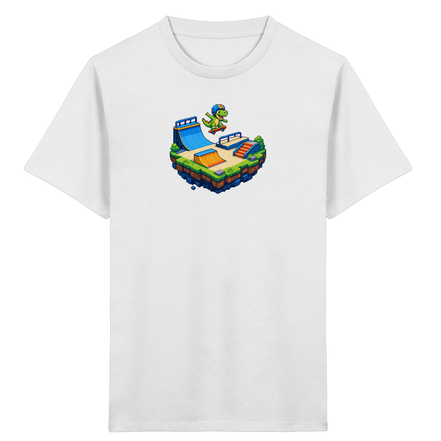 Cooles Skater Dinosaurier Pixel Shirt - Kinder Bio T-Shirt