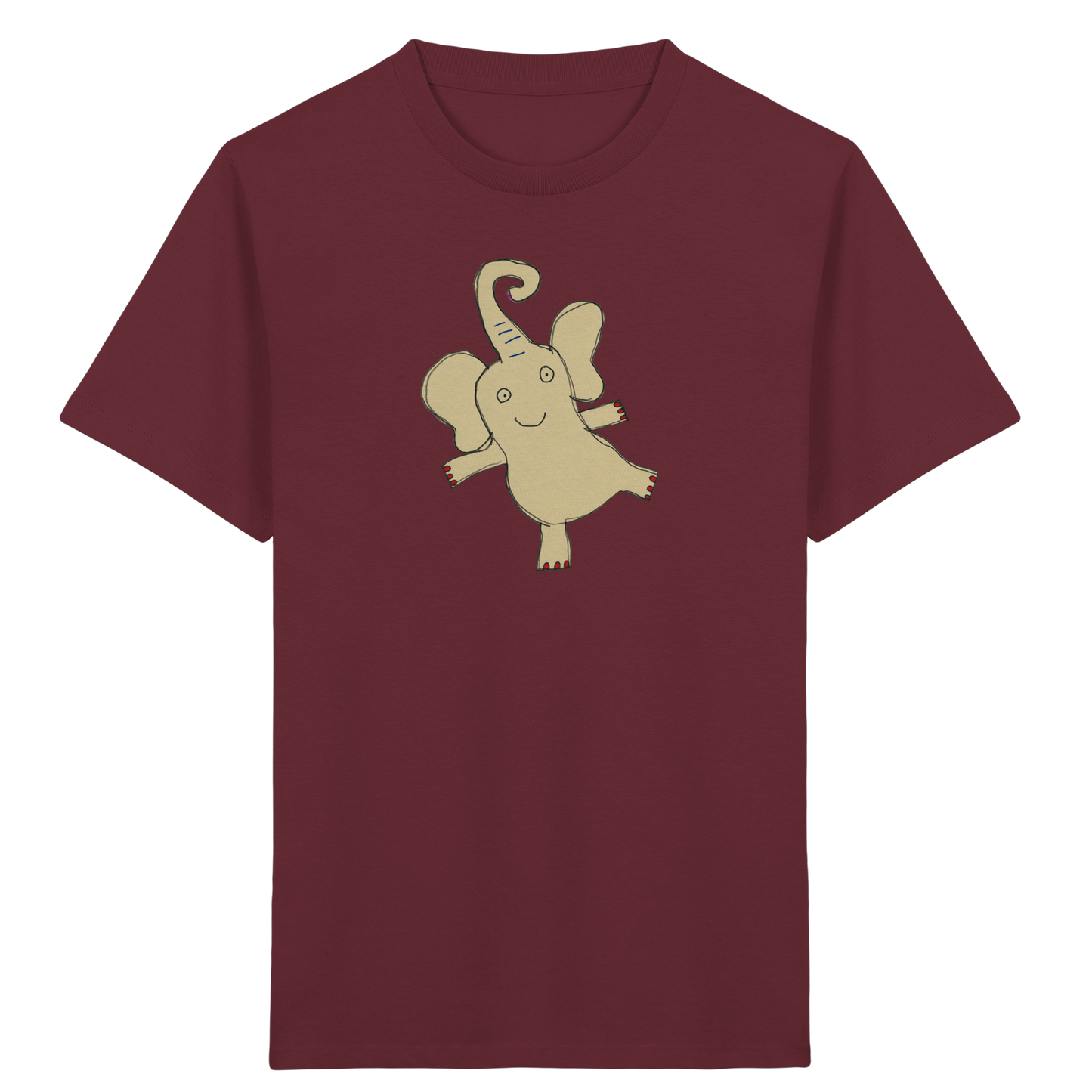 Verspieltes Elefanten T-Shirt handgezeichnet - Burgundy