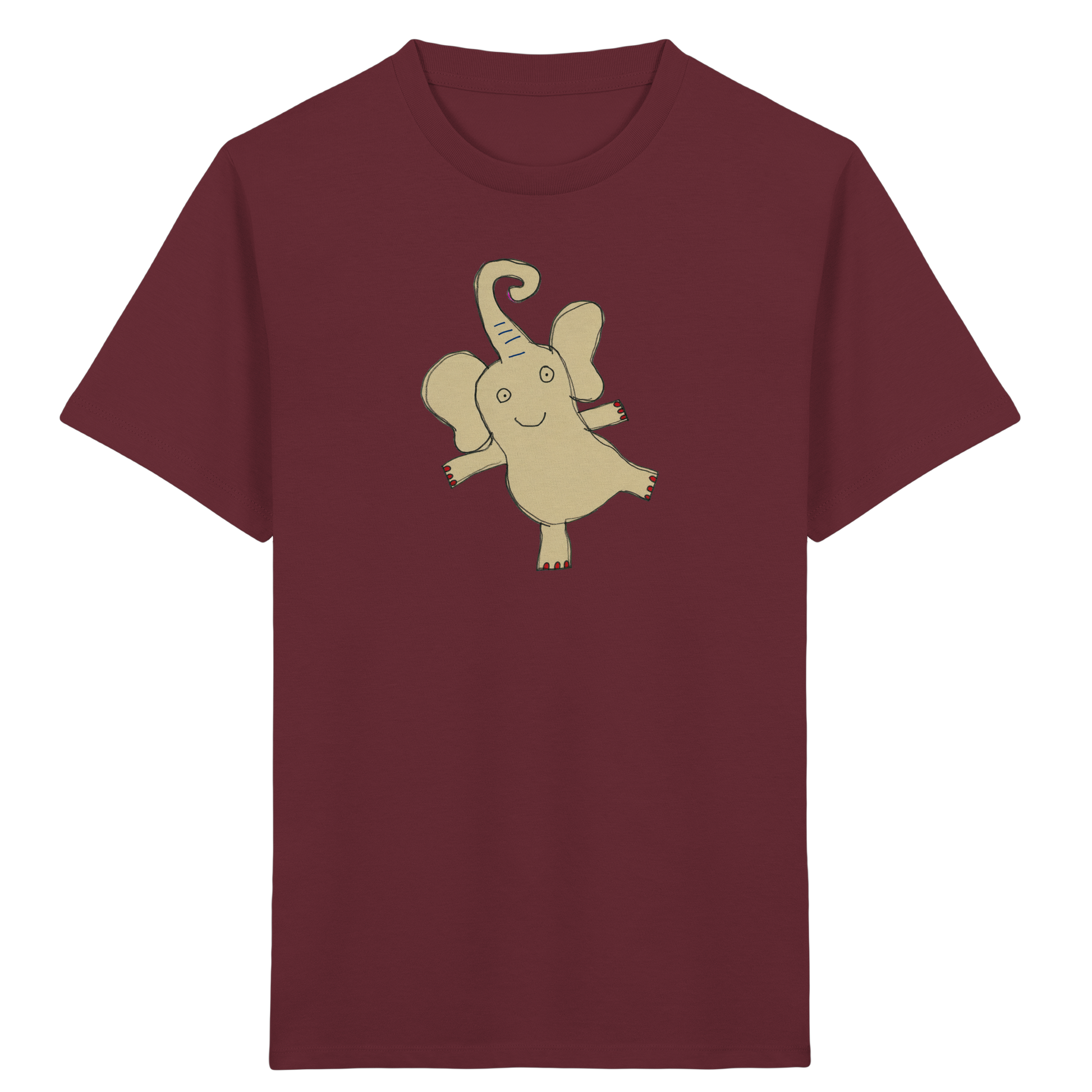 Verspieltes Elefanten T-Shirt handgezeichnet - Burgundy