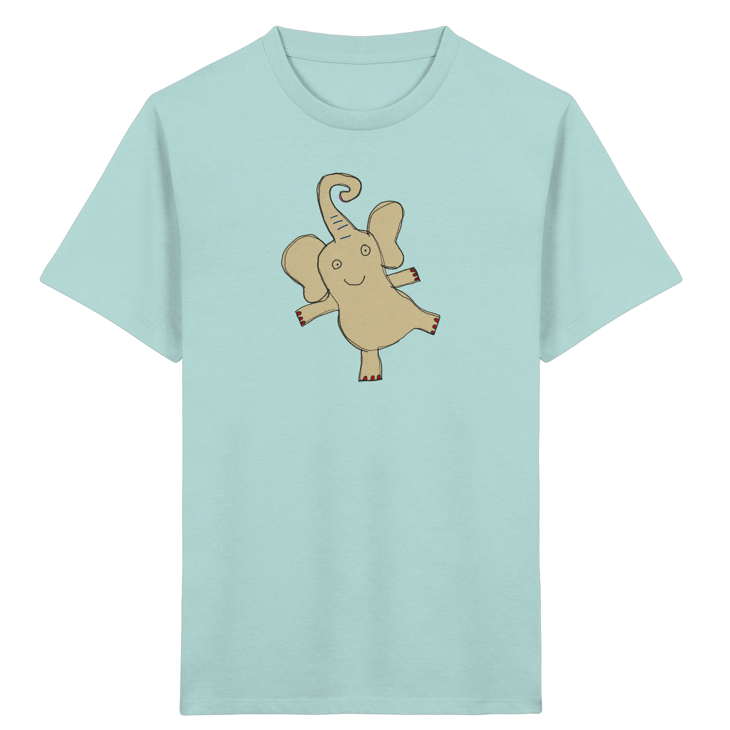 Verspieltes Elefanten T-Shirt handgezeichnet - Caribbean Blue