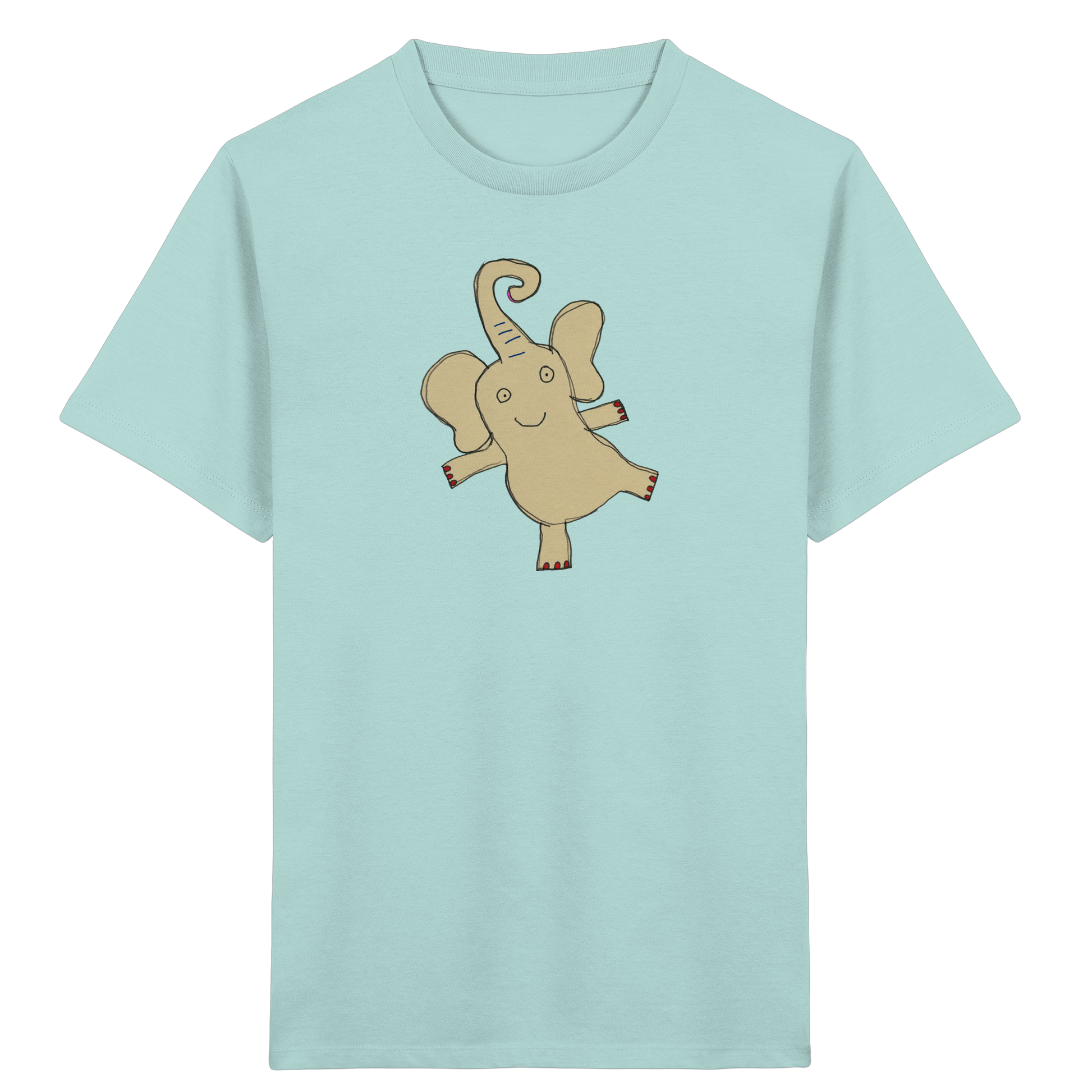 Verspieltes Elefanten T-Shirt handgezeichnet - Caribbean Blue