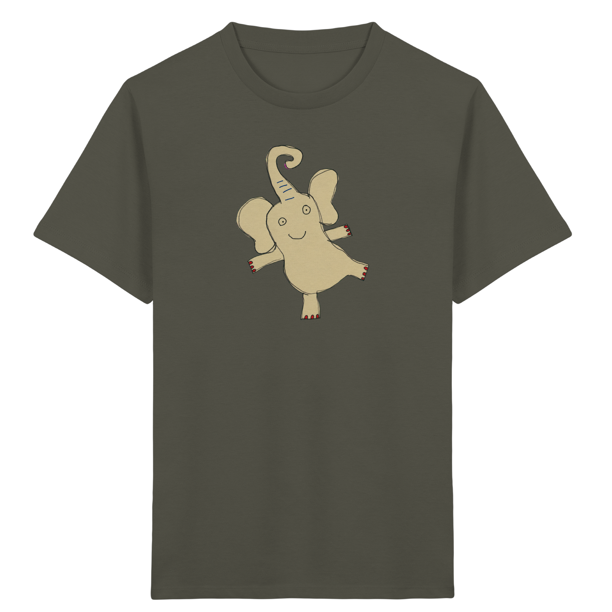 Verspieltes Elefanten T-Shirt handgezeichnet - Khaki