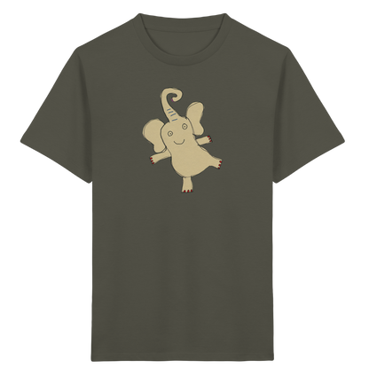 Verspieltes Elefanten T-Shirt handgezeichnet - Khaki