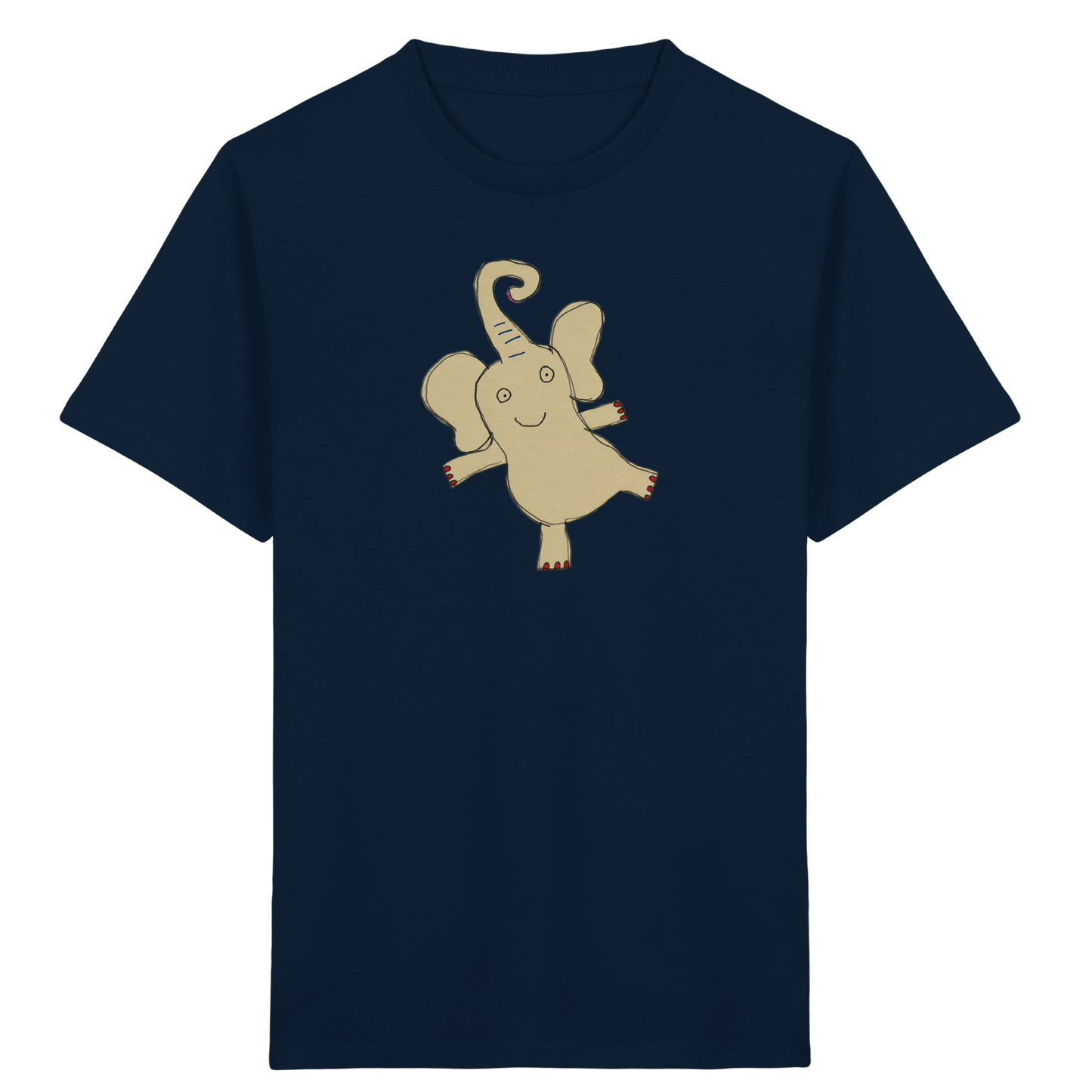 Verspieltes Elefanten T-Shirt handgezeichnet - French Navy