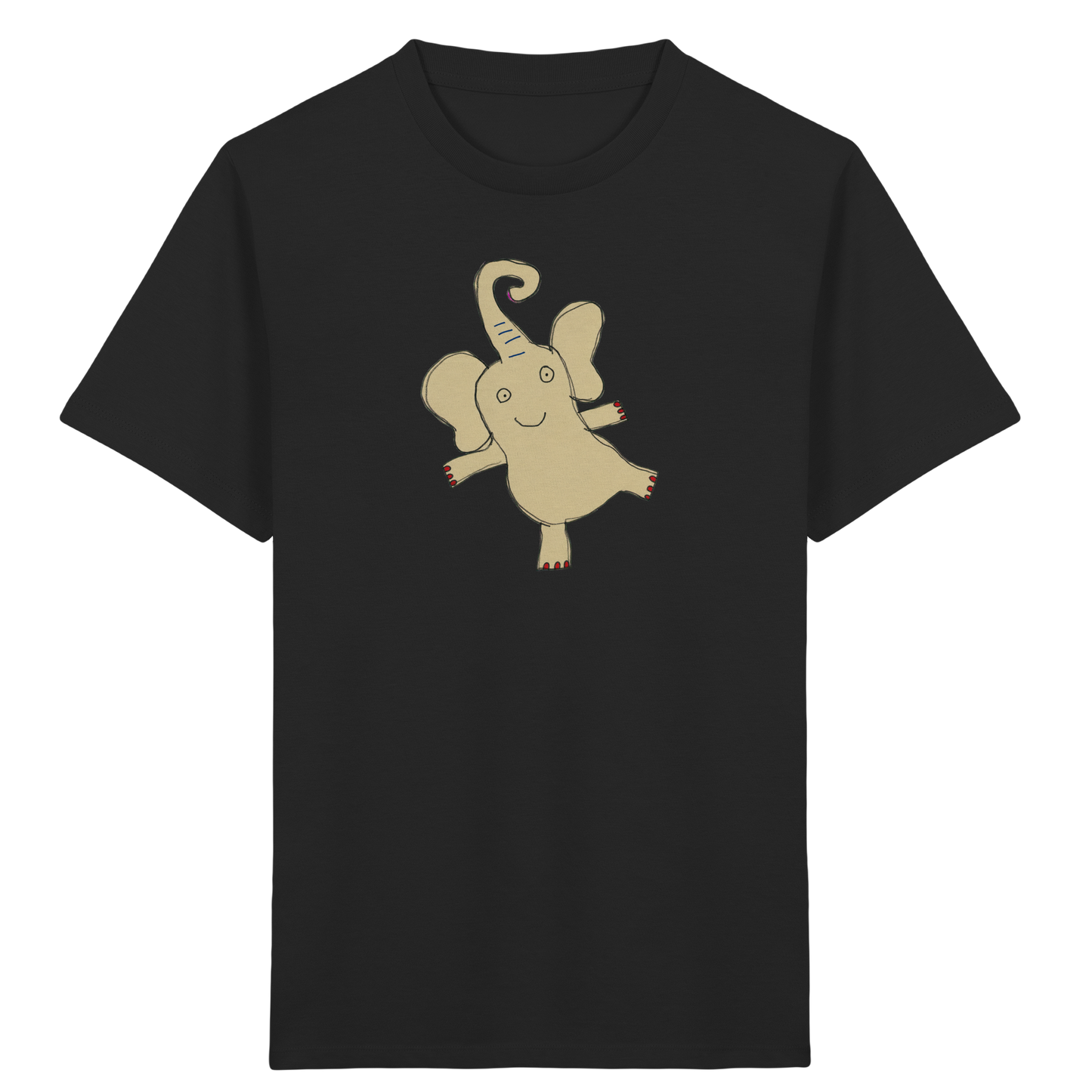 Verspieltes Elefanten T-Shirt handgezeichnet - Black