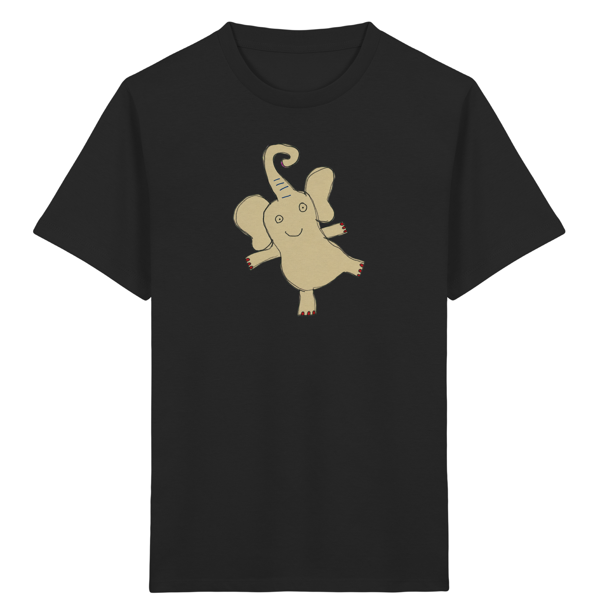 Verspieltes Elefanten T-Shirt handgezeichnet - Black