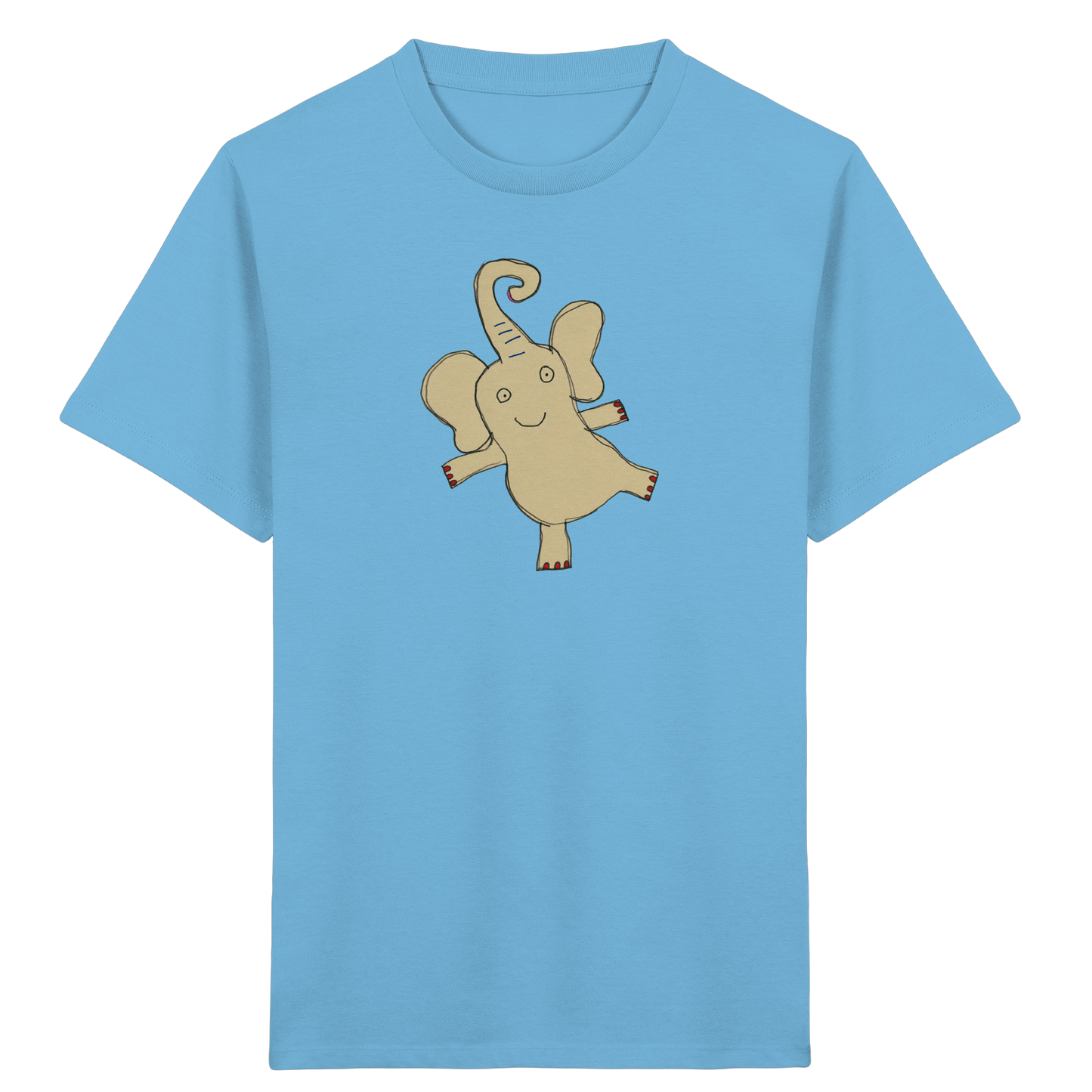 Verspieltes Elefanten T-Shirt handgezeichnet - Aqua Blue