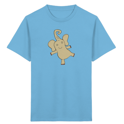 Verspieltes Elefanten T-Shirt handgezeichnet - Aqua Blue
