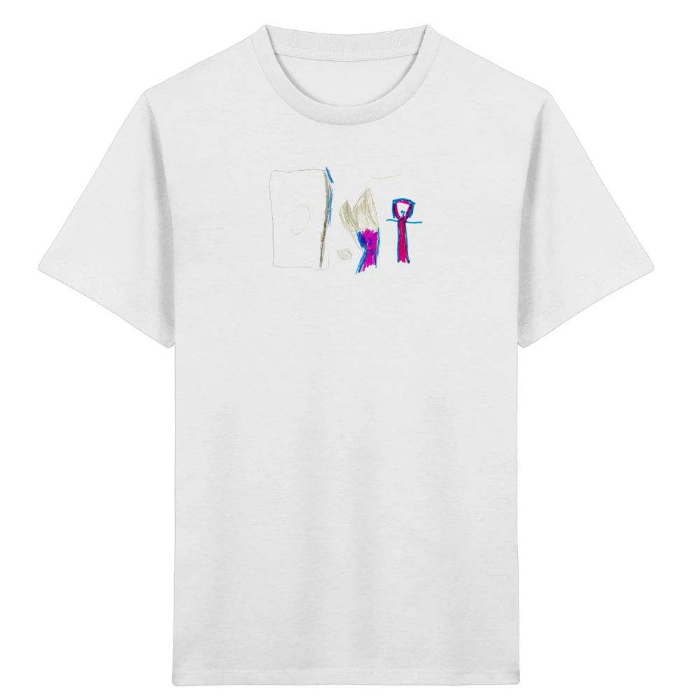 Bunte Kinderzeichnung sauber auf einem weißen T-Shirt