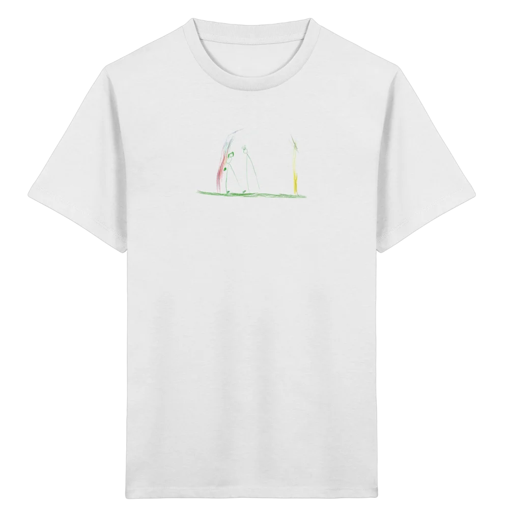 Dieselbe Zeichnung gedreht auf einem T-Shirt